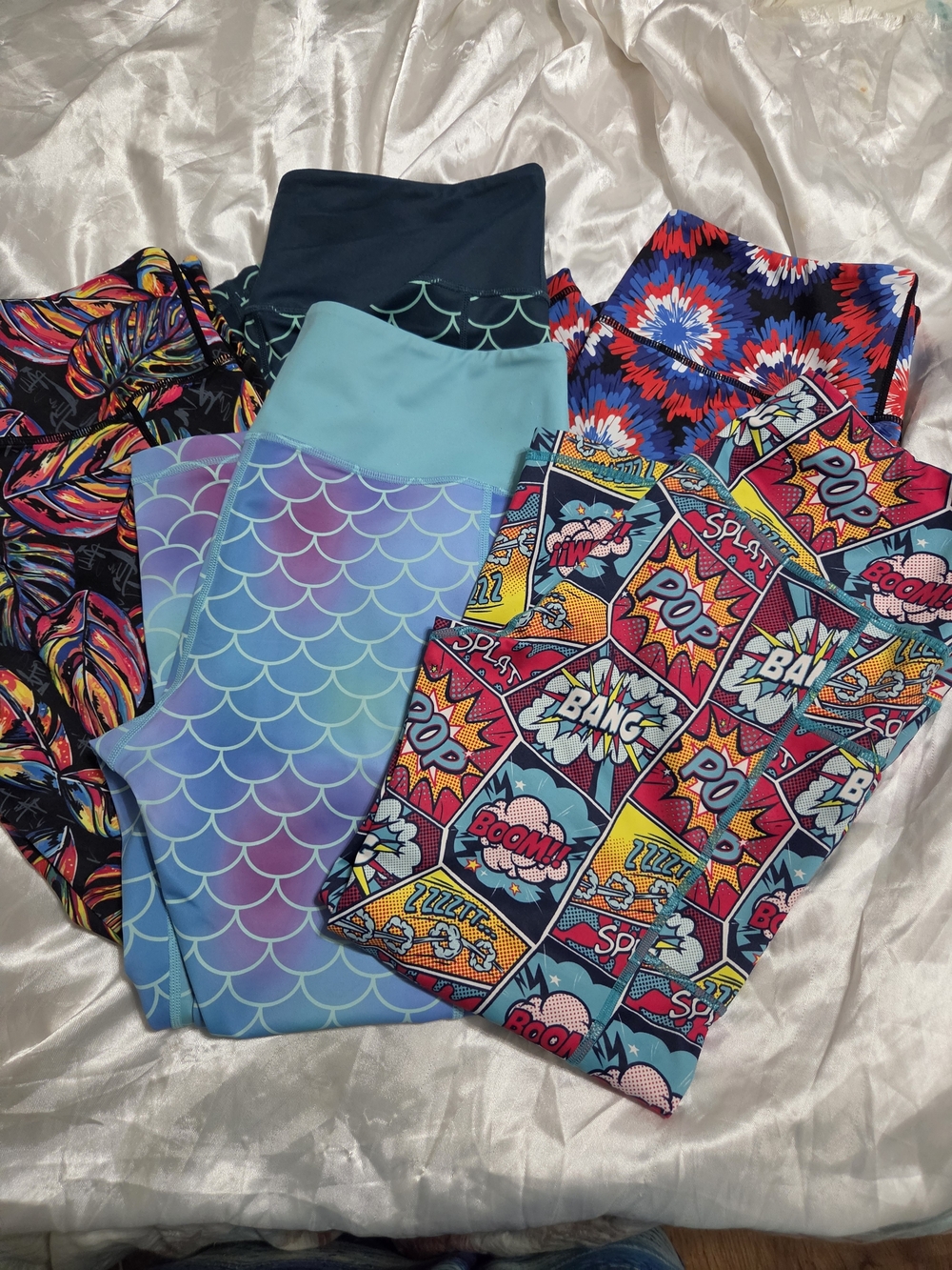 Colorful Patterned Leggings Bundle - Mermaid Scales & Comic Pop Designs
